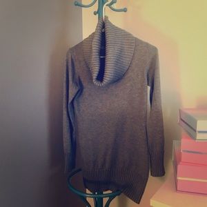 Gray sweater with open turtleneck